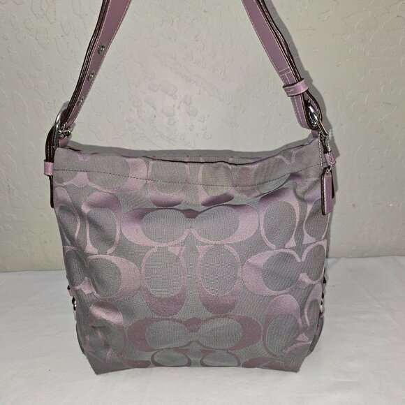 Coach F15067 Lilac & Light Gray Signature Canvas Convertible Duffel Crossbody - Picture 9 of 15
